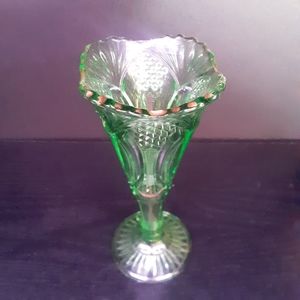 6 inch small vintage green vase.
